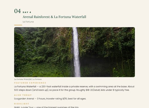 Real day-by-day itinerary page